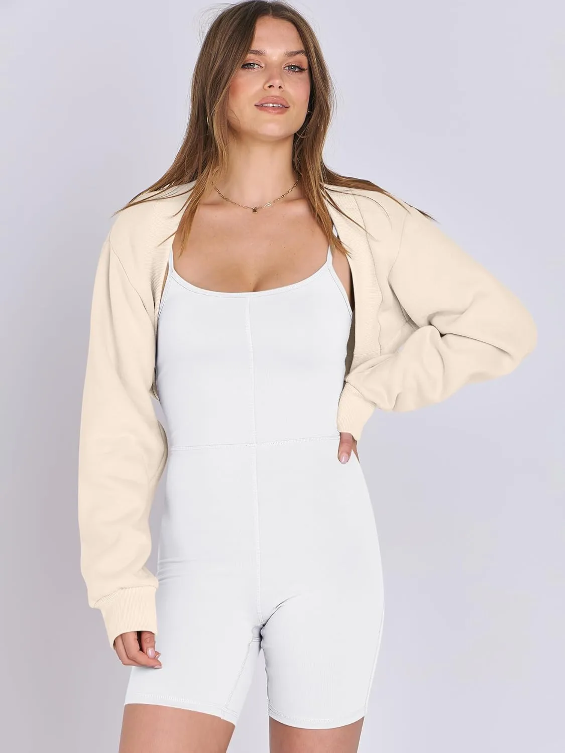 ANRABESS Womens Cropped Sweatshirt Long Sleeve Bolero Cardigan Open Front Shrug Workout Thumb Hole Y2K Tops Preppy Clothes