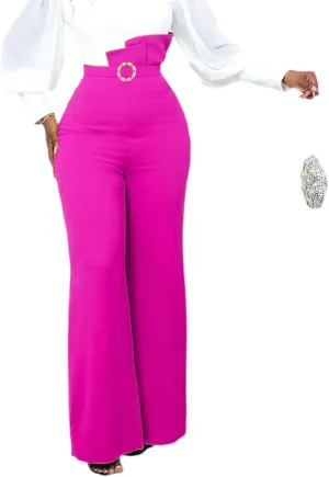 AOMEI Women's High Waist Pearl Buckle Bootcut Pants Work Casual Trousers
