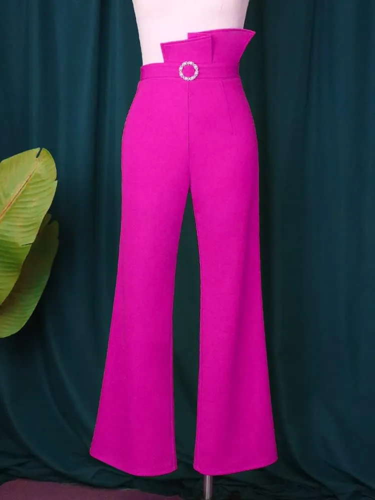 AOMEI Women's High Waist Pearl Buckle Bootcut Pants Work Casual Trousers