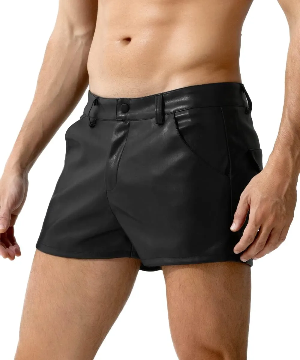 Arjen Kroos Men's Sexy Leather Shorts Rave Hot Short Pants with Pockets