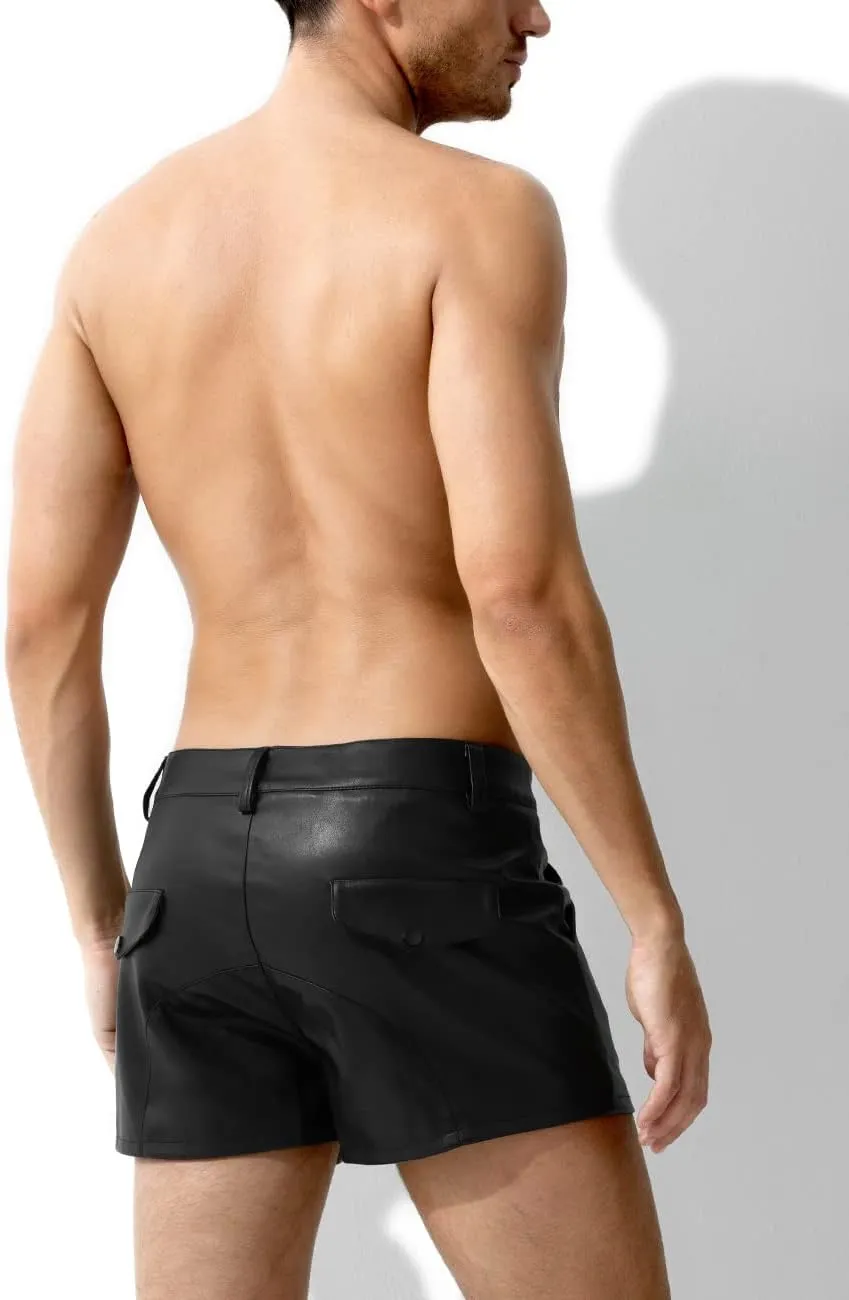 Arjen Kroos Men's Sexy Leather Shorts Rave Hot Short Pants with Pockets