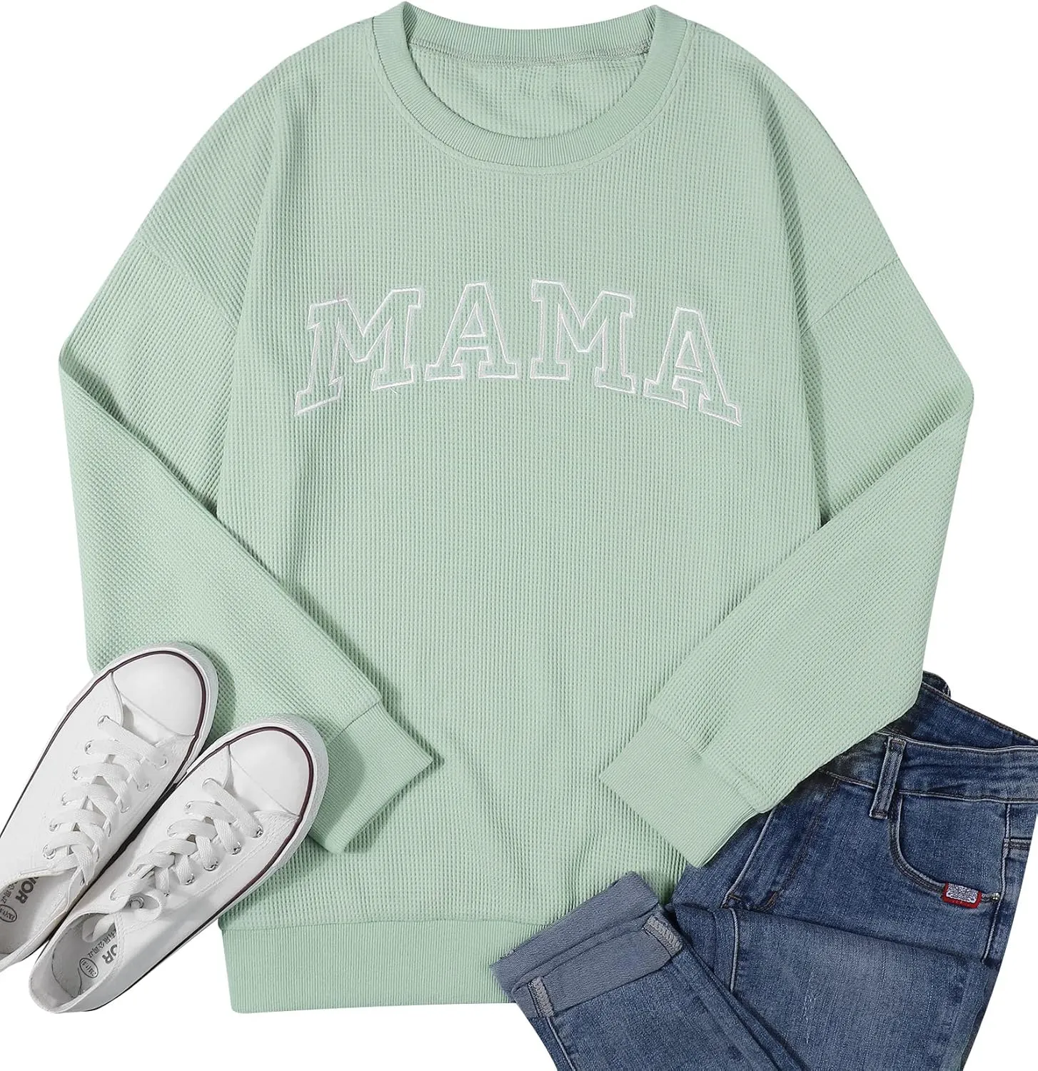 ASTANFY Womens Crewneck Sweatshirt Mama Letter Print Long Sleeve Loose Fashion Pullover Top