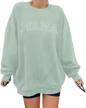 ASTANFY Womens Crewneck Sweatshirt Mama Letter Print Long Sleeve Loose Fashion Pullover Top
