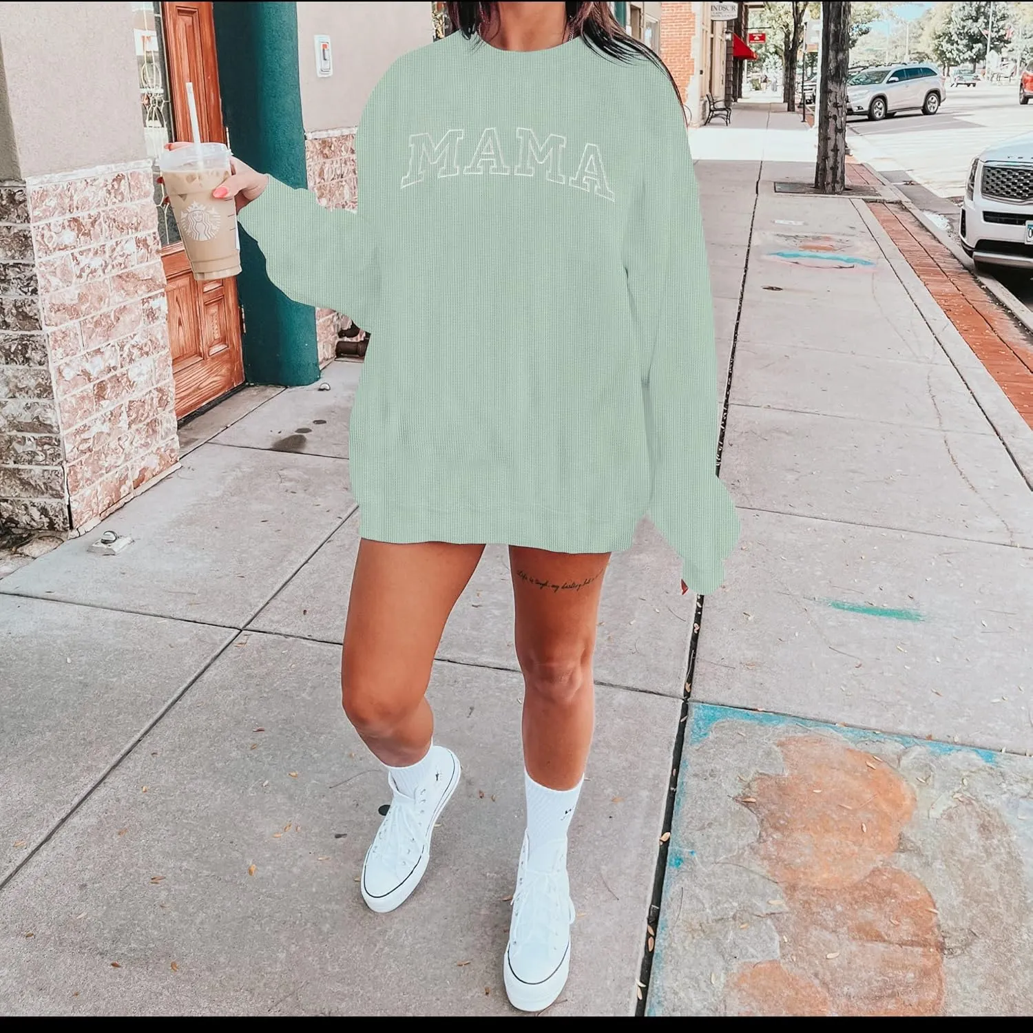 ASTANFY Womens Crewneck Sweatshirt Mama Letter Print Long Sleeve Loose Fashion Pullover Top