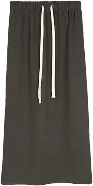 Autumn Winter Women Split Skirt Drawstring Elastic Waist Long Midi Skirts