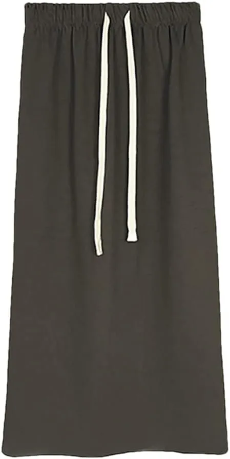 Autumn Winter Women Split Skirt Drawstring Elastic Waist Long Midi Skirts