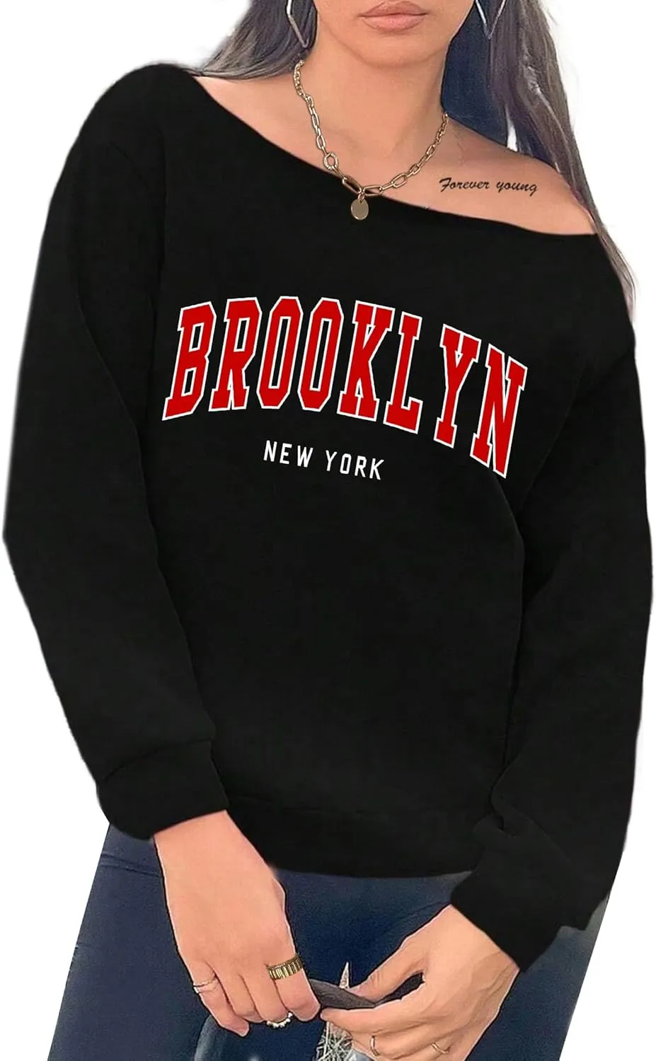 Avanova Women West Coast Graphic Off Shoulder Sweatshirt Boat Neck Long Sleeve Oversized Pullover Shirt