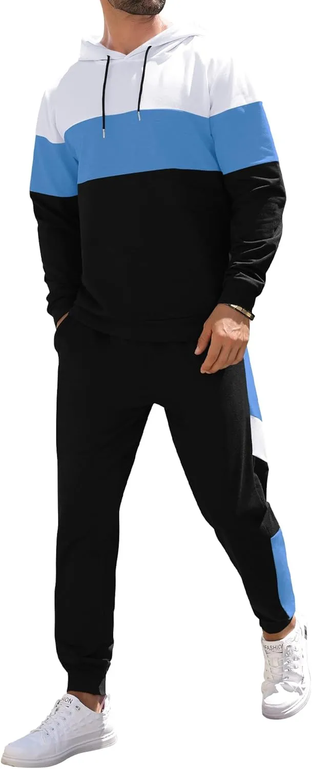 Babioboa Men's Tracksuit 2 Piece Color Block Hoodie Set Pullover Sweatshirt and Jogging Sweatpants Athletic Sweatsuits Set