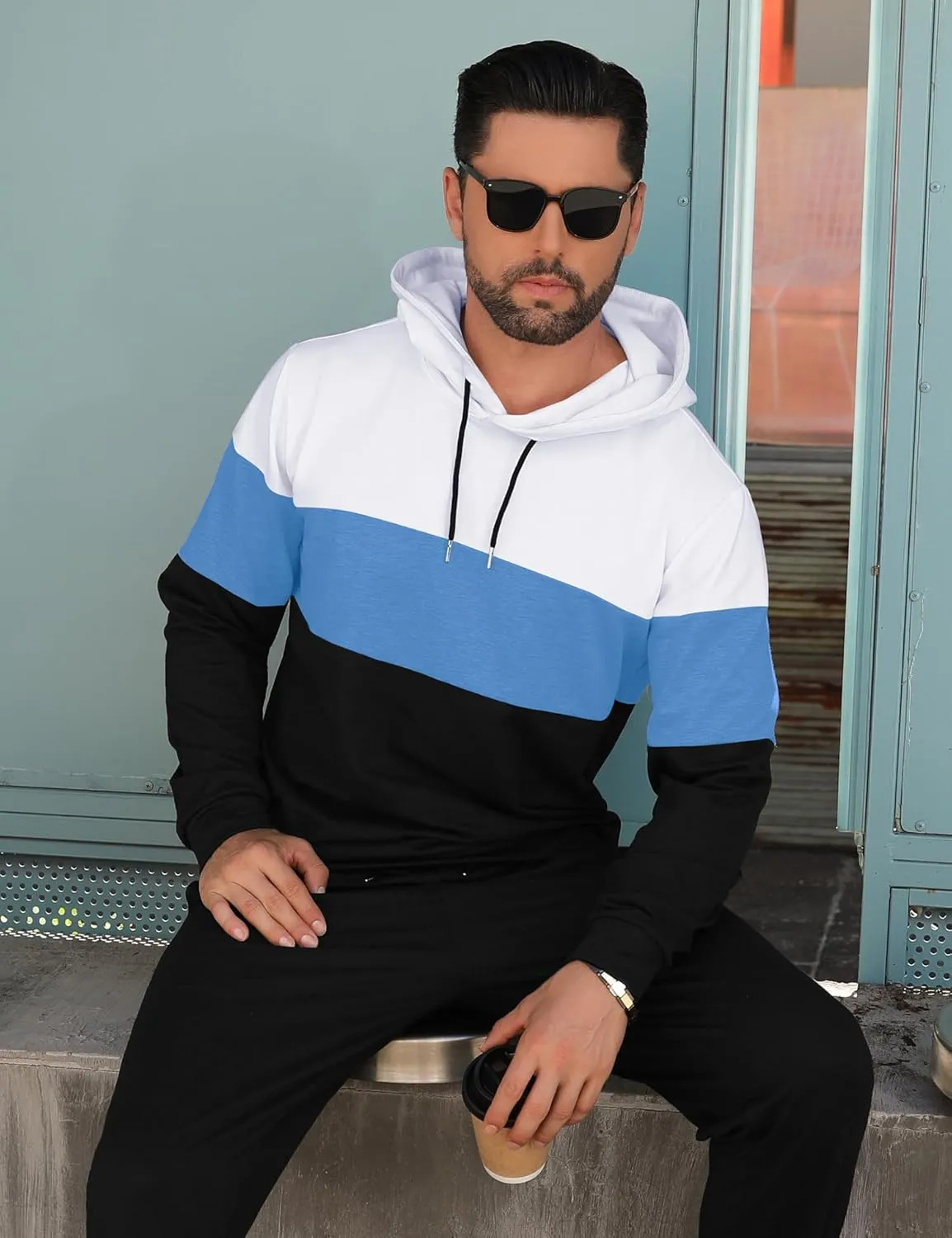 Babioboa Men's Tracksuit 2 Piece Color Block Hoodie Set Pullover Sweatshirt and Jogging Sweatpants Athletic Sweatsuits Set