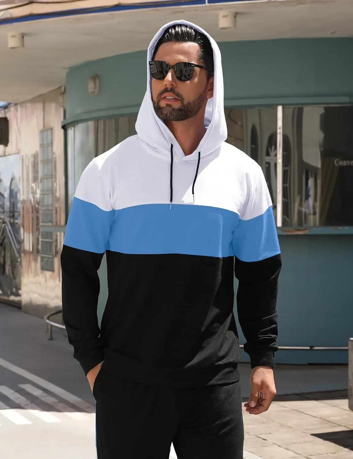 Babioboa Men's Tracksuit 2 Piece Color Block Hoodie Set Pullover Sweatshirt and Jogging Sweatpants Athletic Sweatsuits Set