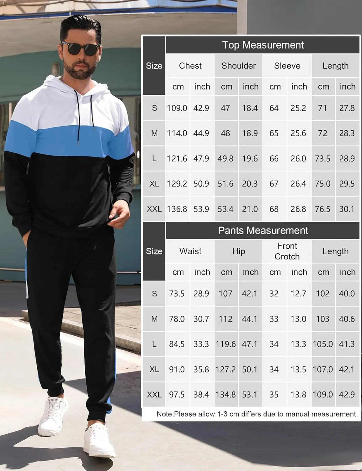 Babioboa Men's Tracksuit 2 Piece Color Block Hoodie Set Pullover Sweatshirt and Jogging Sweatpants Athletic Sweatsuits Set