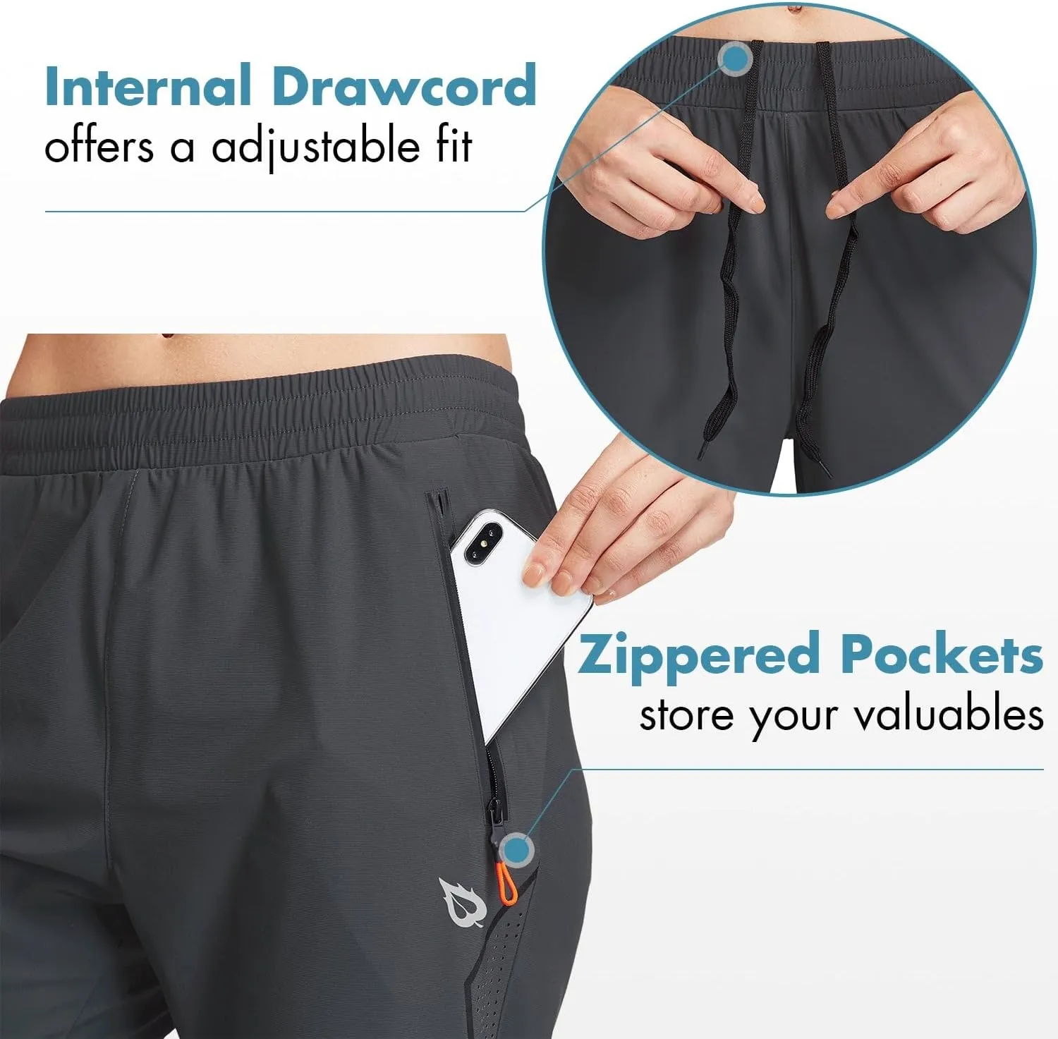 baleaf Women's Joggers Running Hiking Pants Lightweight Quick Dry Athletic Travel Workout with Zipper Pockets
