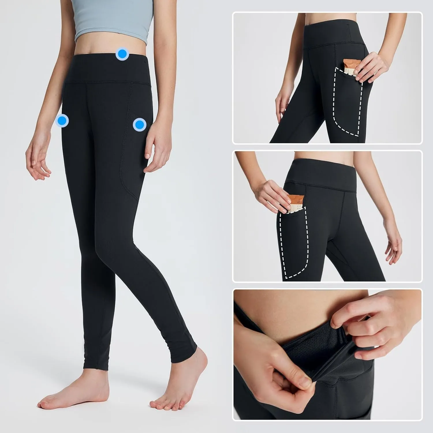 baleaf Youth Girl's Fleece Lined Leggings Water Repellent High Waisted Winter Warm Athletic Pants Hiking Running Yoga