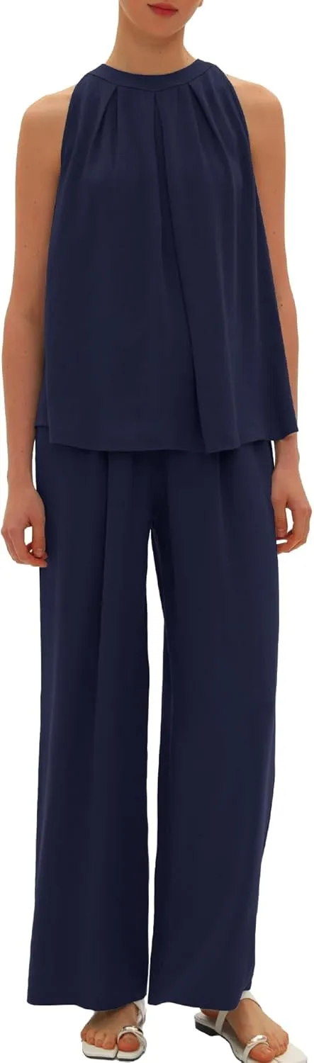 Beaully Women's Summer Linen 2 Piece Outfits Sets Loose Fit Sleeveless Tank Tops Wide Leg Pant Sets Lounge Travel Sets