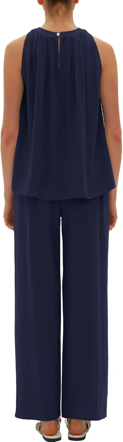 Beaully Women's Summer Linen 2 Piece Outfits Sets Loose Fit Sleeveless Tank Tops Wide Leg Pant Sets Lounge Travel Sets