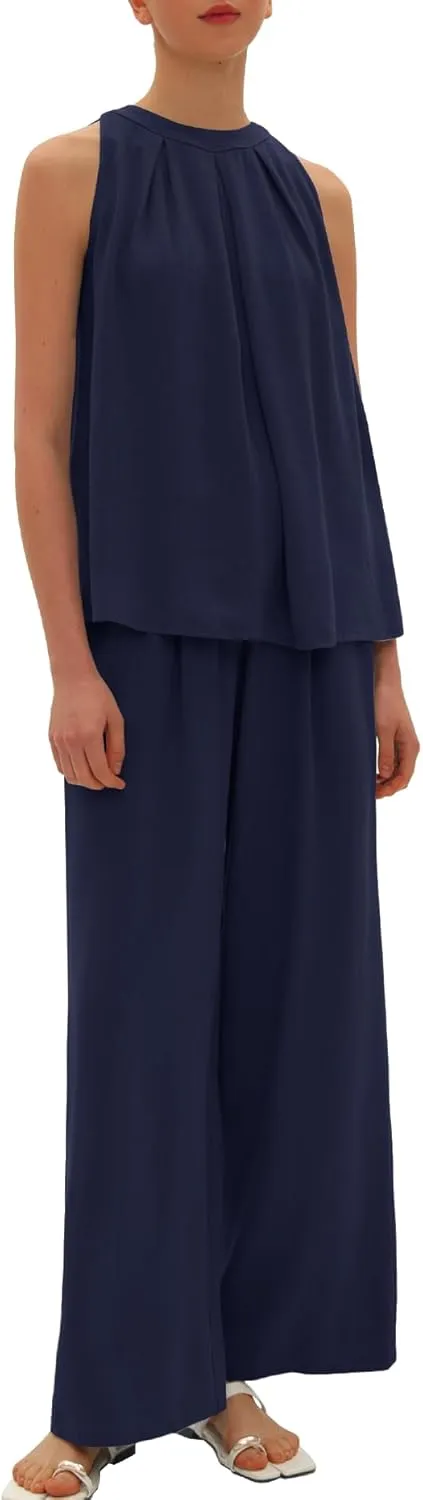 Beaully Women's Summer Linen 2 Piece Outfits Sets Loose Fit Sleeveless Tank Tops Wide Leg Pant Sets Lounge Travel Sets
