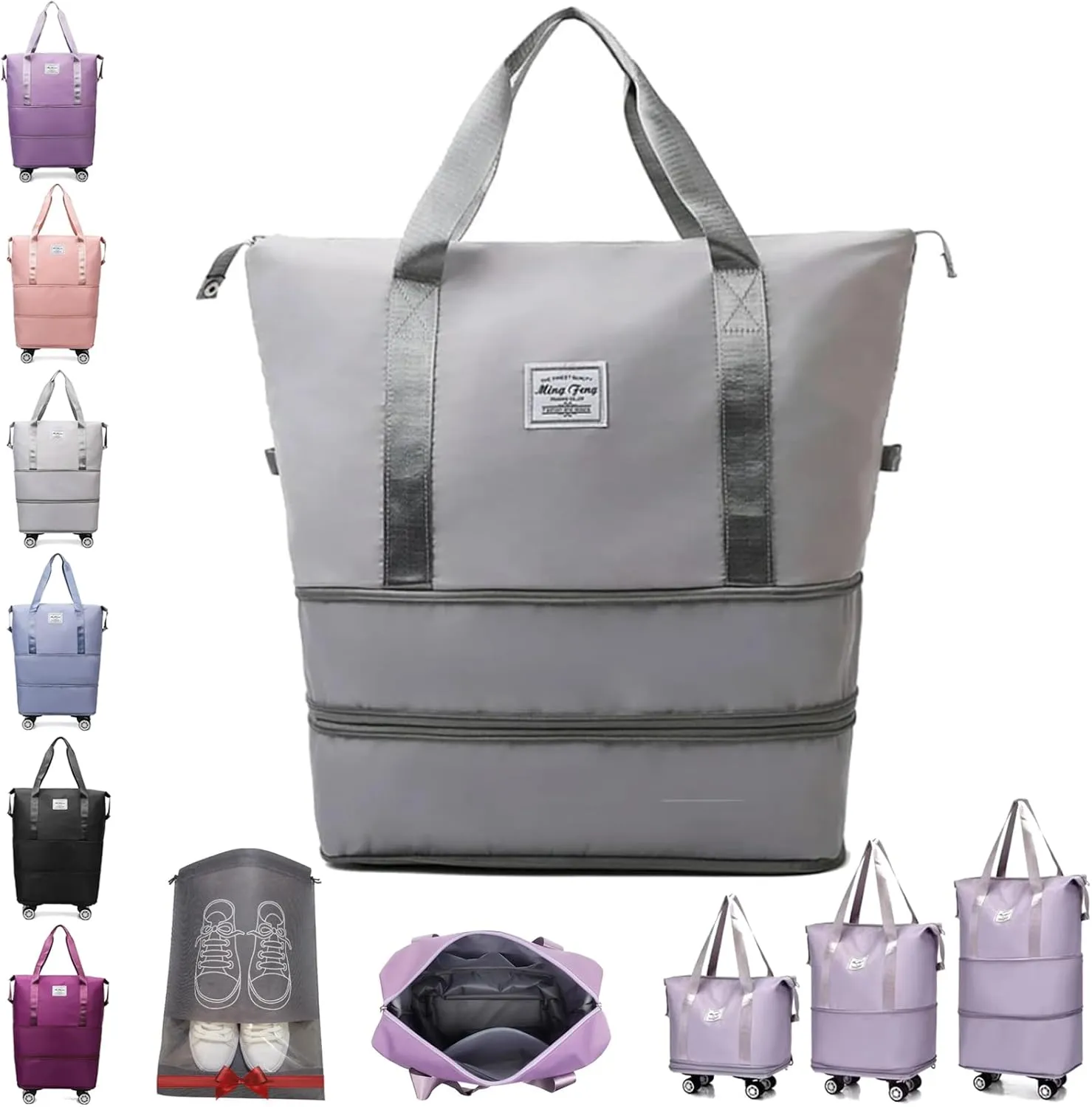 Beente/Pepepo/Kulken Travel Bag with Wheels, Large Capacity Travel Bag with Wheels - Universal Wheel Removable (Non-wheeled, Gray)