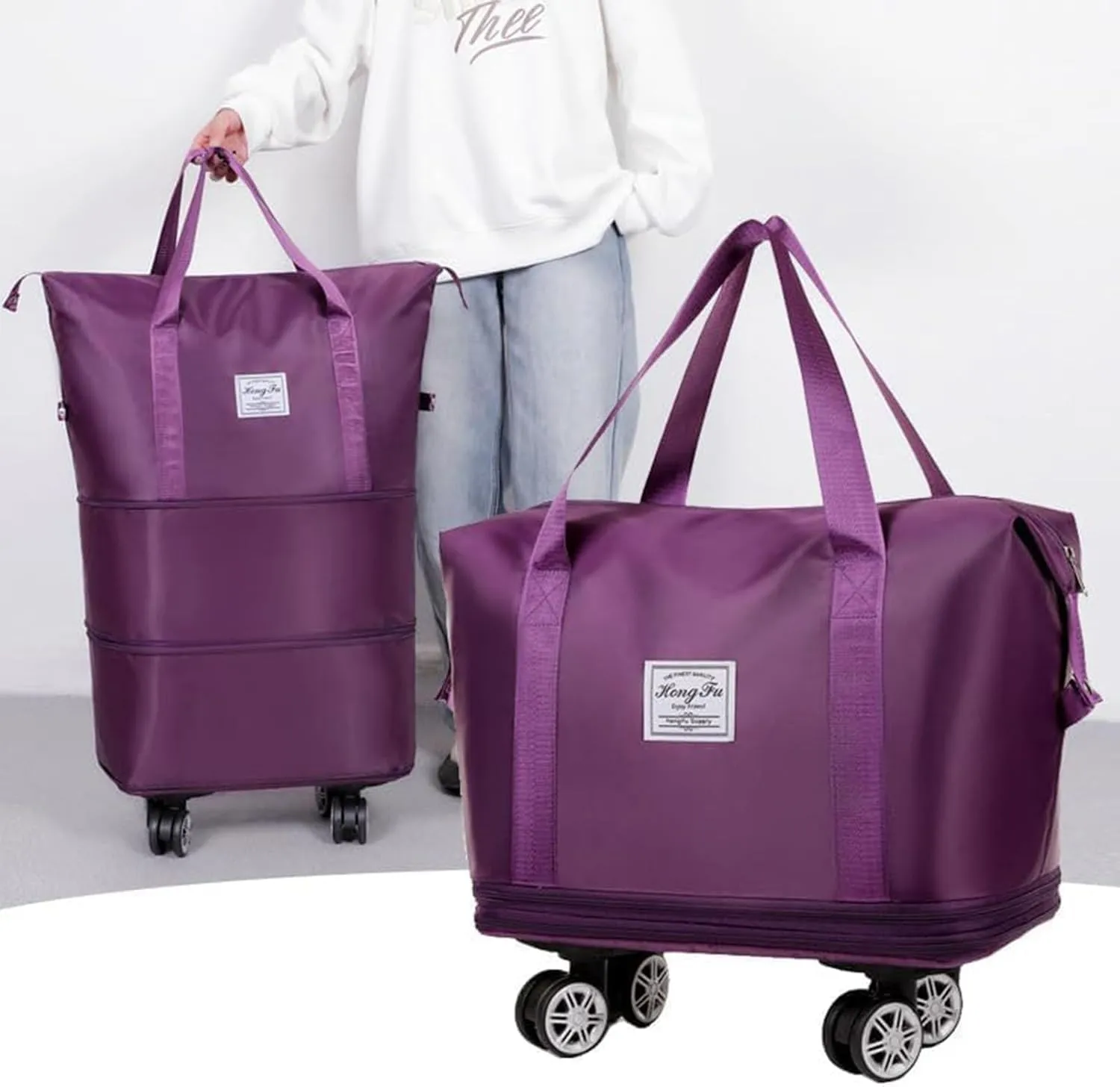 Beente/Pepepo/Kulken Travel Bag with Wheels, Large Capacity Travel Bag with Wheels - Universal Wheel Removable (Wheel-equipped, Pink)