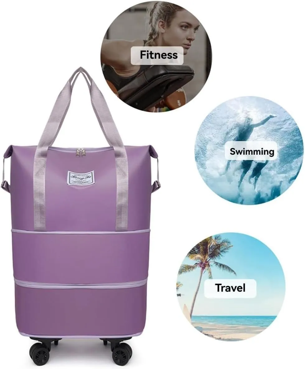 Beente/Pepepo/Kulken Travel Bag with Wheels, Large Capacity Travel Bag with Wheels - Universal Wheel Removable (Wheel-equipped, Pink)