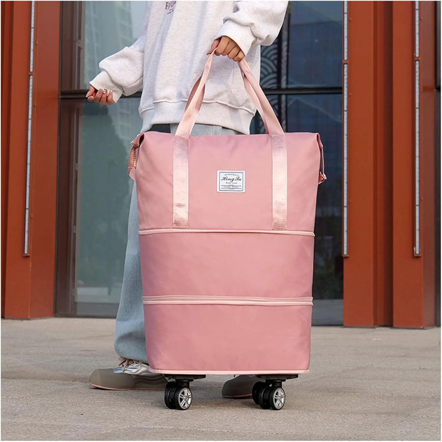 Beente/Pepepo/Kulken Travel Bag with Wheels, Large Capacity Travel Bag with Wheels - Universal Wheel Removable (Wheel-equipped, Pink)