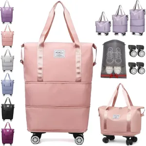 Beente/Pepepo/Kulken Travel Bag with Wheels, Large Capacity Travel Bag with Wheels - Universal Wheel Removable (Wheel-equipped, Pink)