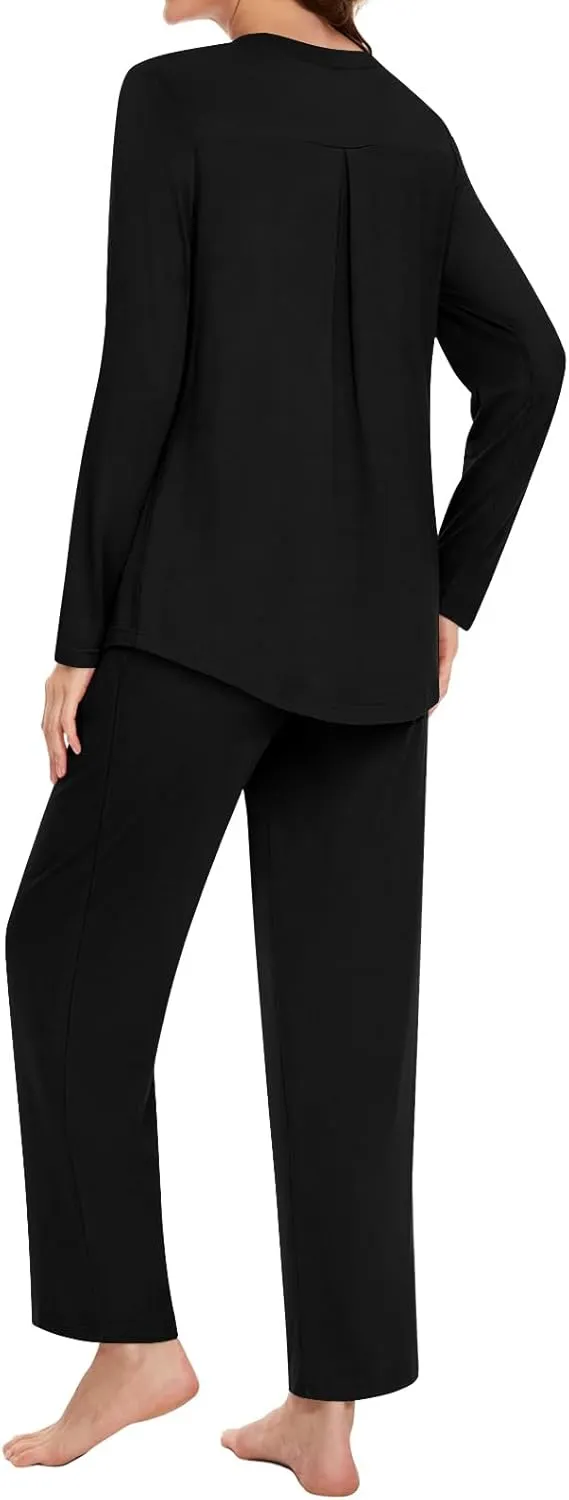 Bestbee Women's Pajama Set, 2 Piece Lounge Outfits V Neck Sleepwear Fall Long Sleeve Long Pants With Pockets Ladies Pjs
