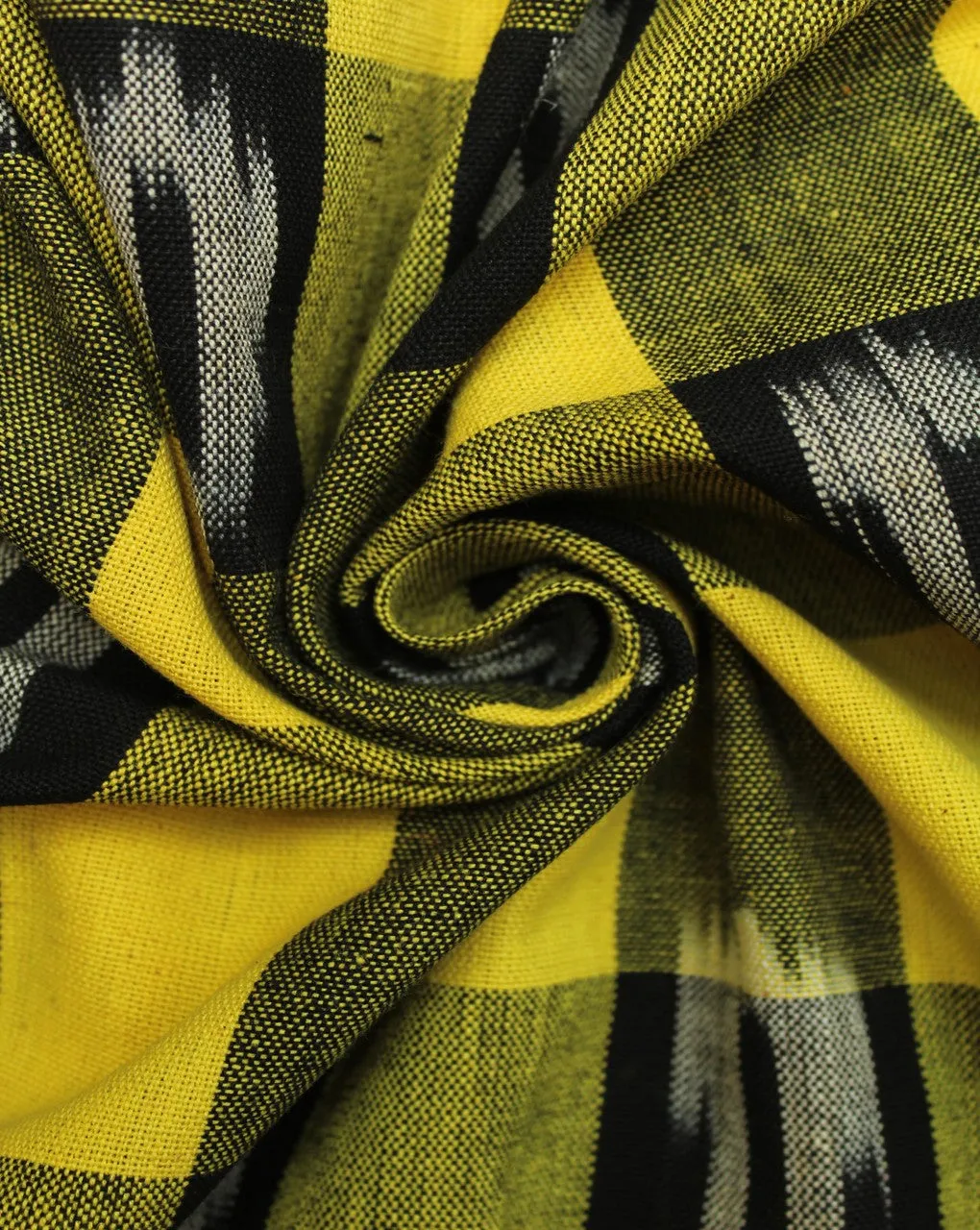 Black And Yellow Check Cotton Ikat Fabric
