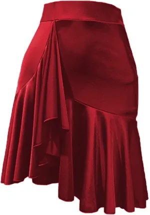 Black Asymmetrical Latin Dance Skirt with Shorts Ruffle Ballroom Dance Skirts for Women