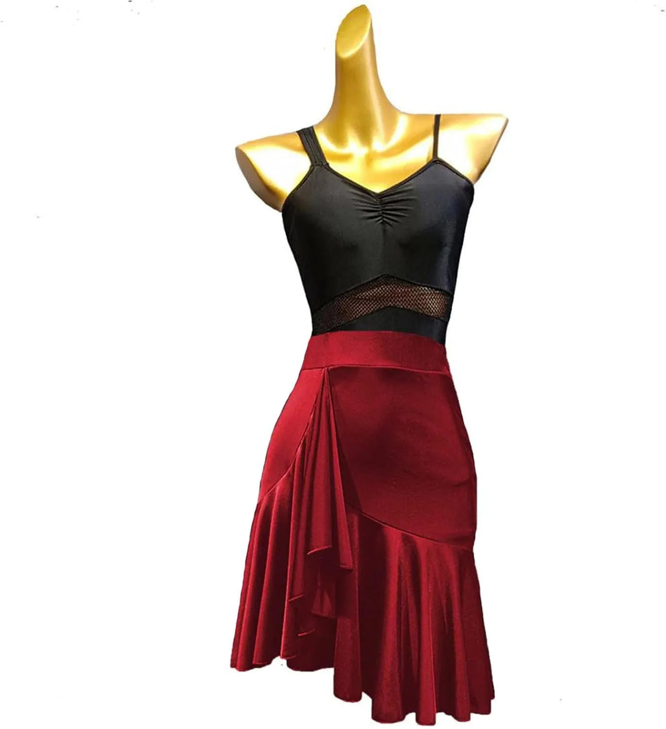 Black Asymmetrical Latin Dance Skirt with Shorts Ruffle Ballroom Dance Skirts for Women