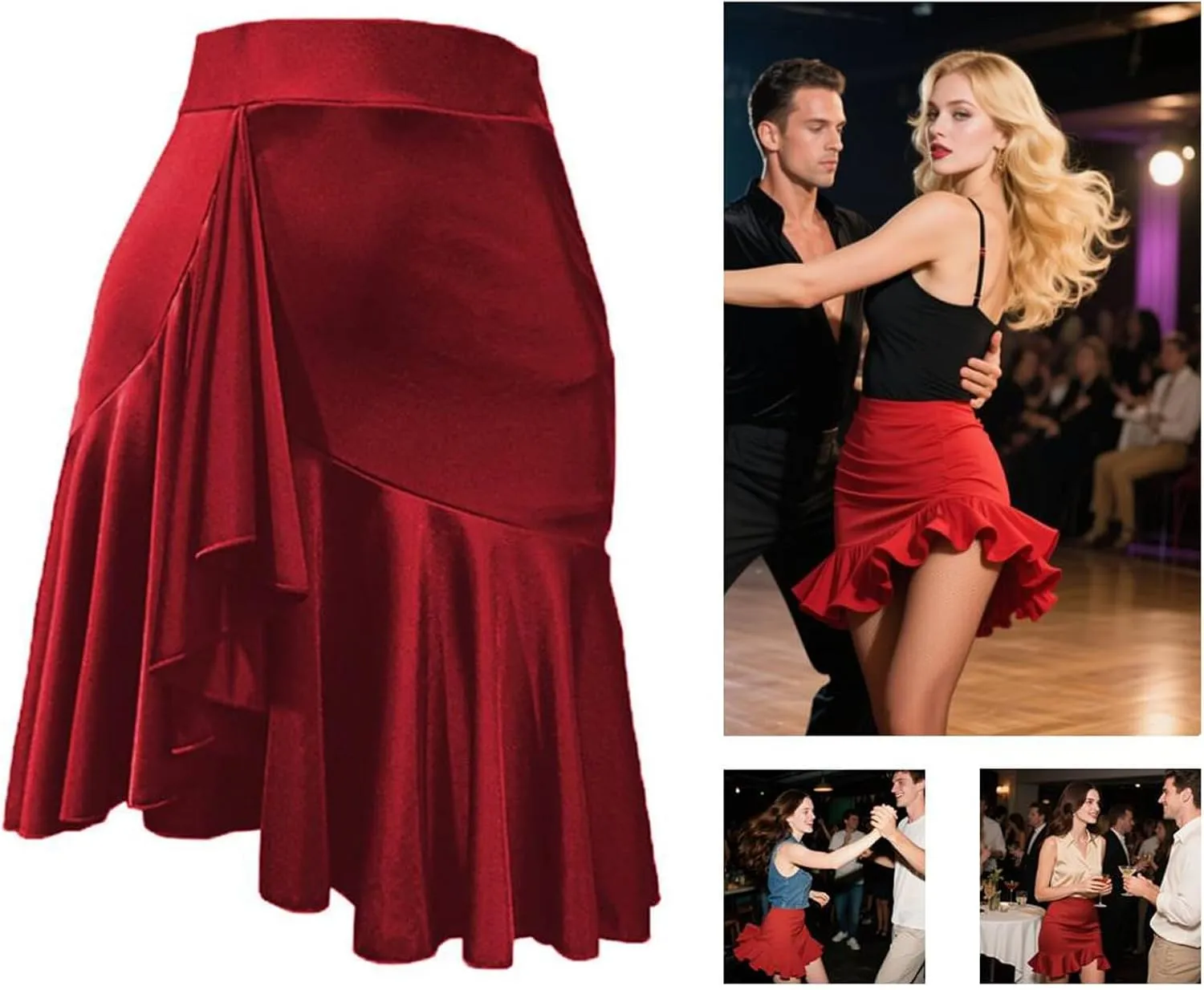Black Asymmetrical Latin Dance Skirt with Shorts Ruffle Ballroom Dance Skirts for Women
