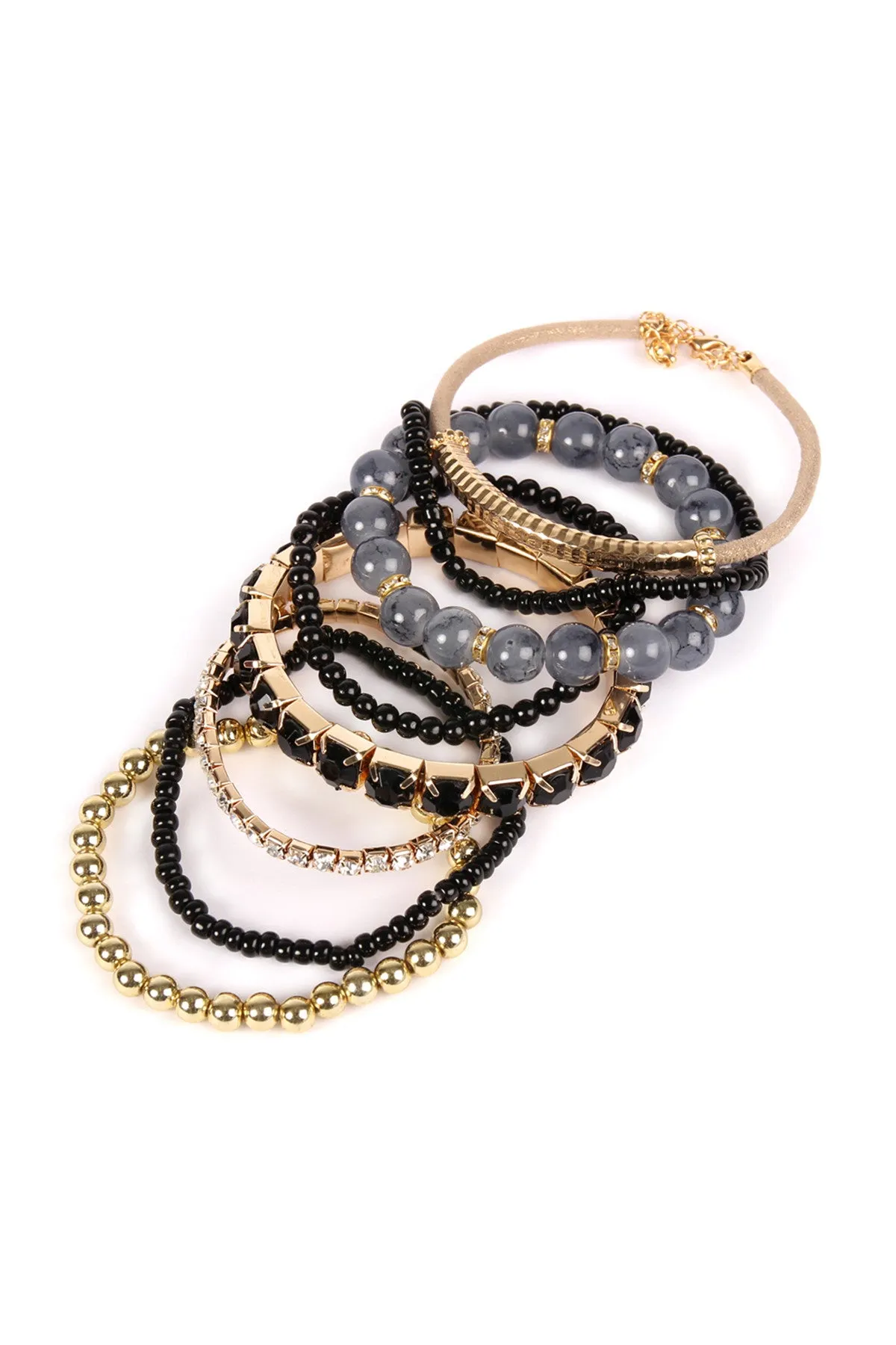Black Multicolor Stretch Bracelet - Pack of 6