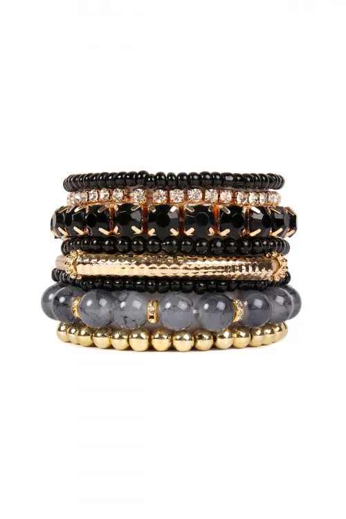 Black Multicolor Stretch Bracelet - Pack of 6