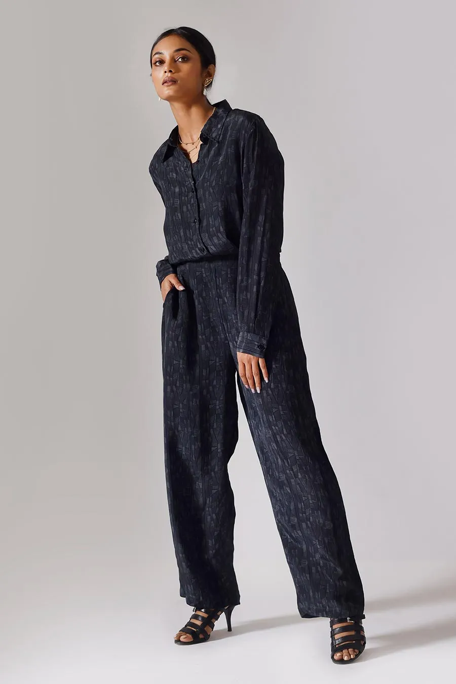 Black Printed Abstract Lines Co-Ord Set