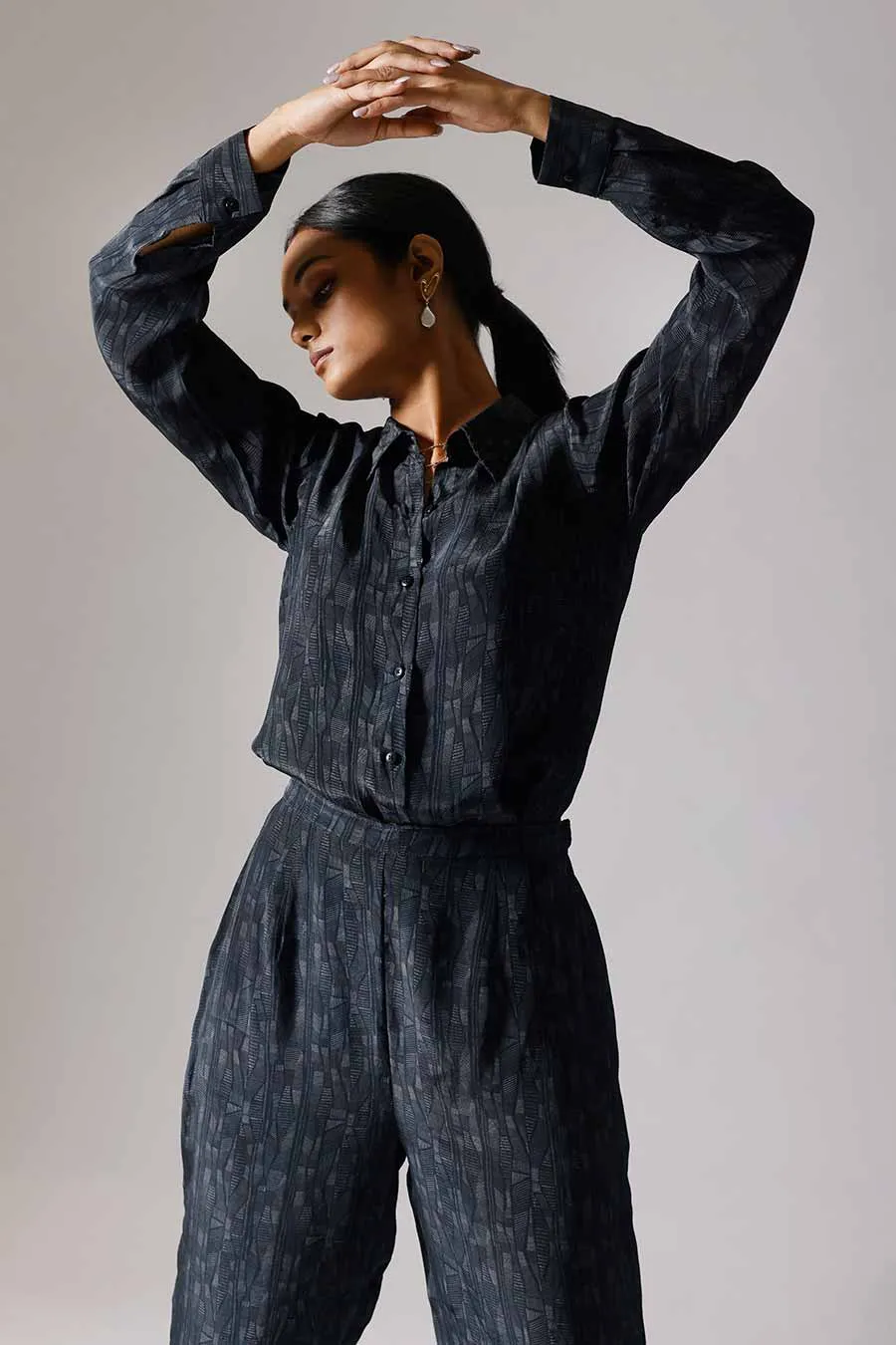 Black Printed Abstract Lines Co-Ord Set
