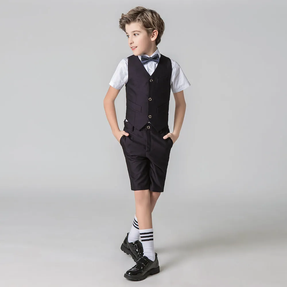 Black Red Outfit Formal Summer 4 Piece Kids Boys Suit