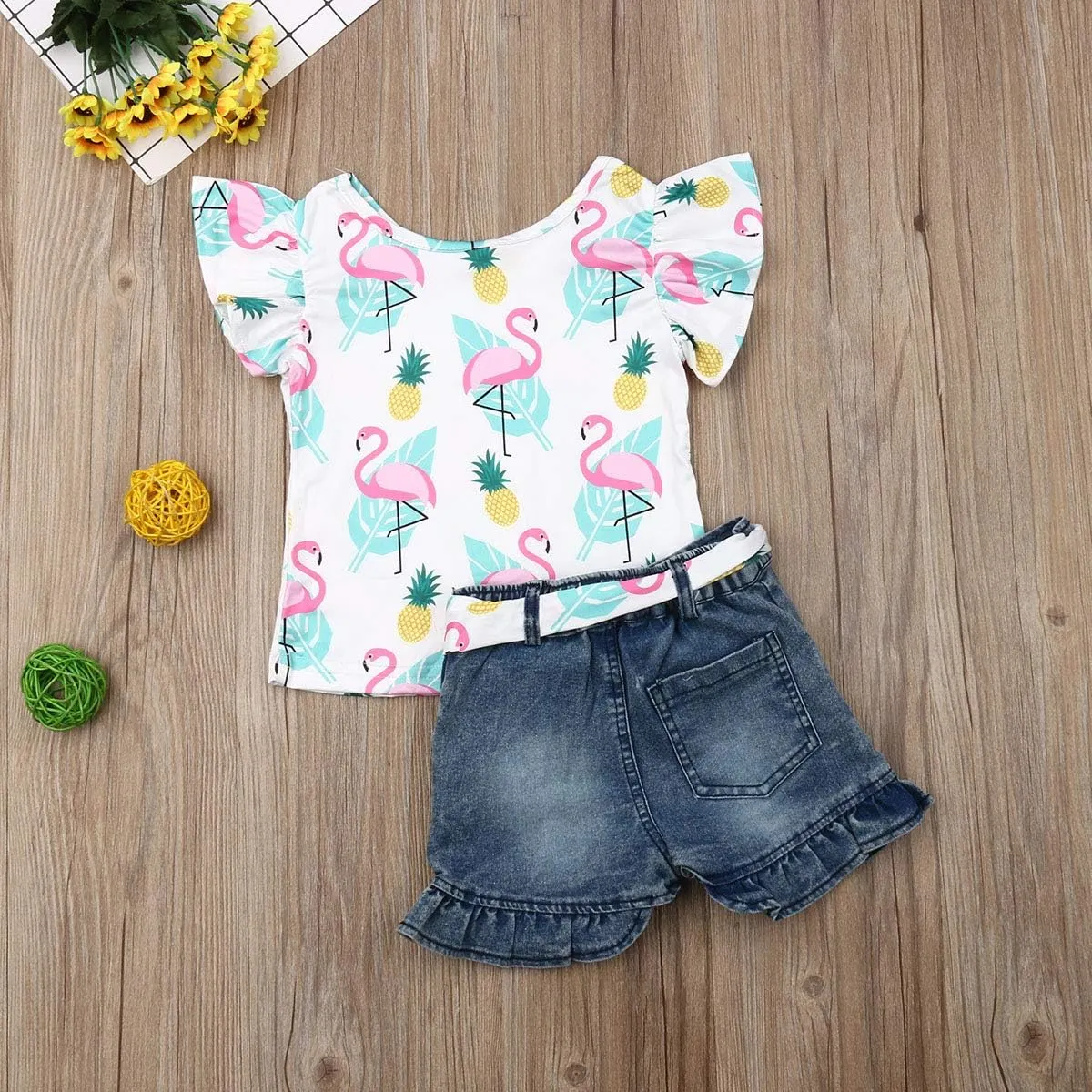 Bmnmsl Baby Toddler Girls Floral Short Sleeve Tops T-Shirt Vest & Denim Shorts Set Kids 1T 2T 3T 4T 5T Clothes Summer Outfits