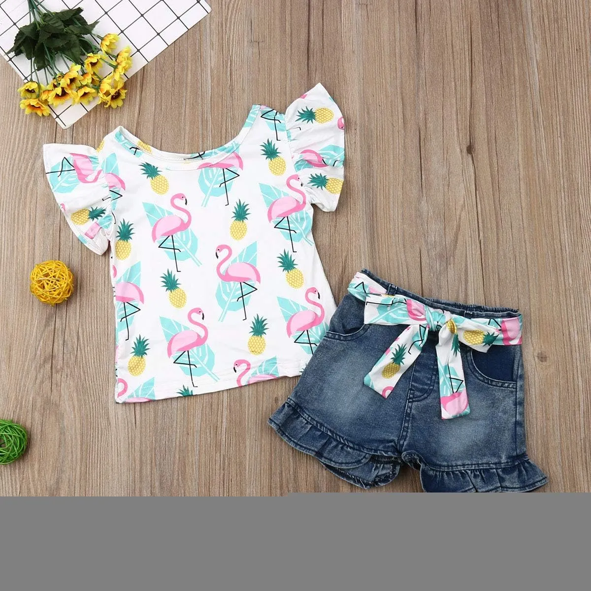Bmnmsl Baby Toddler Girls Floral Short Sleeve Tops T-Shirt Vest & Denim Shorts Set Kids 1T 2T 3T 4T 5T Clothes Summer Outfits