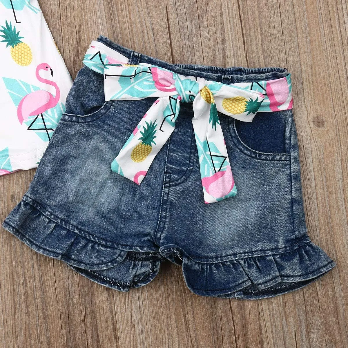 Bmnmsl Baby Toddler Girls Floral Short Sleeve Tops T-Shirt Vest & Denim Shorts Set Kids 1T 2T 3T 4T 5T Clothes Summer Outfits