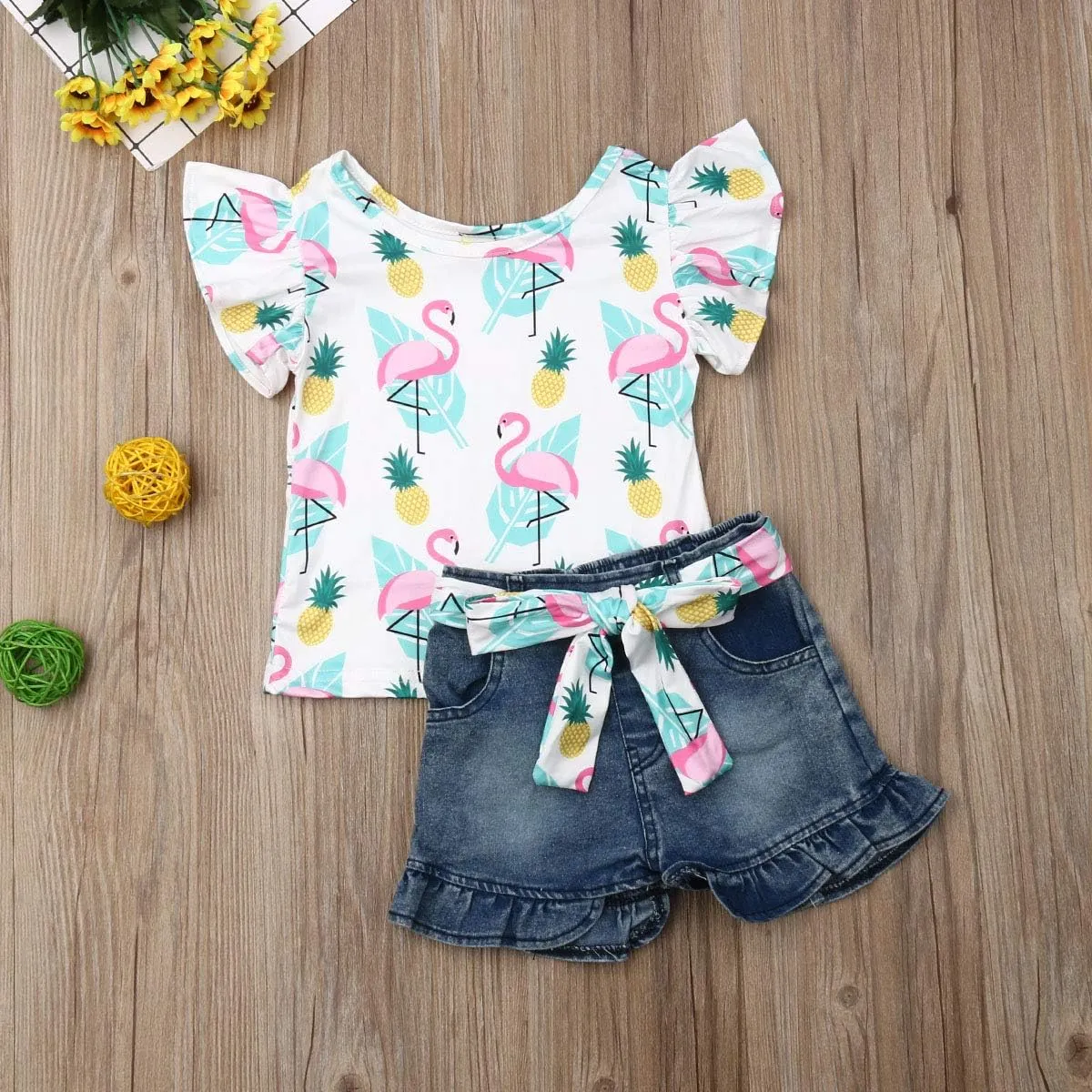 Bmnmsl Baby Toddler Girls Floral Short Sleeve Tops T-Shirt Vest & Denim Shorts Set Kids 1T 2T 3T 4T 5T Clothes Summer Outfits