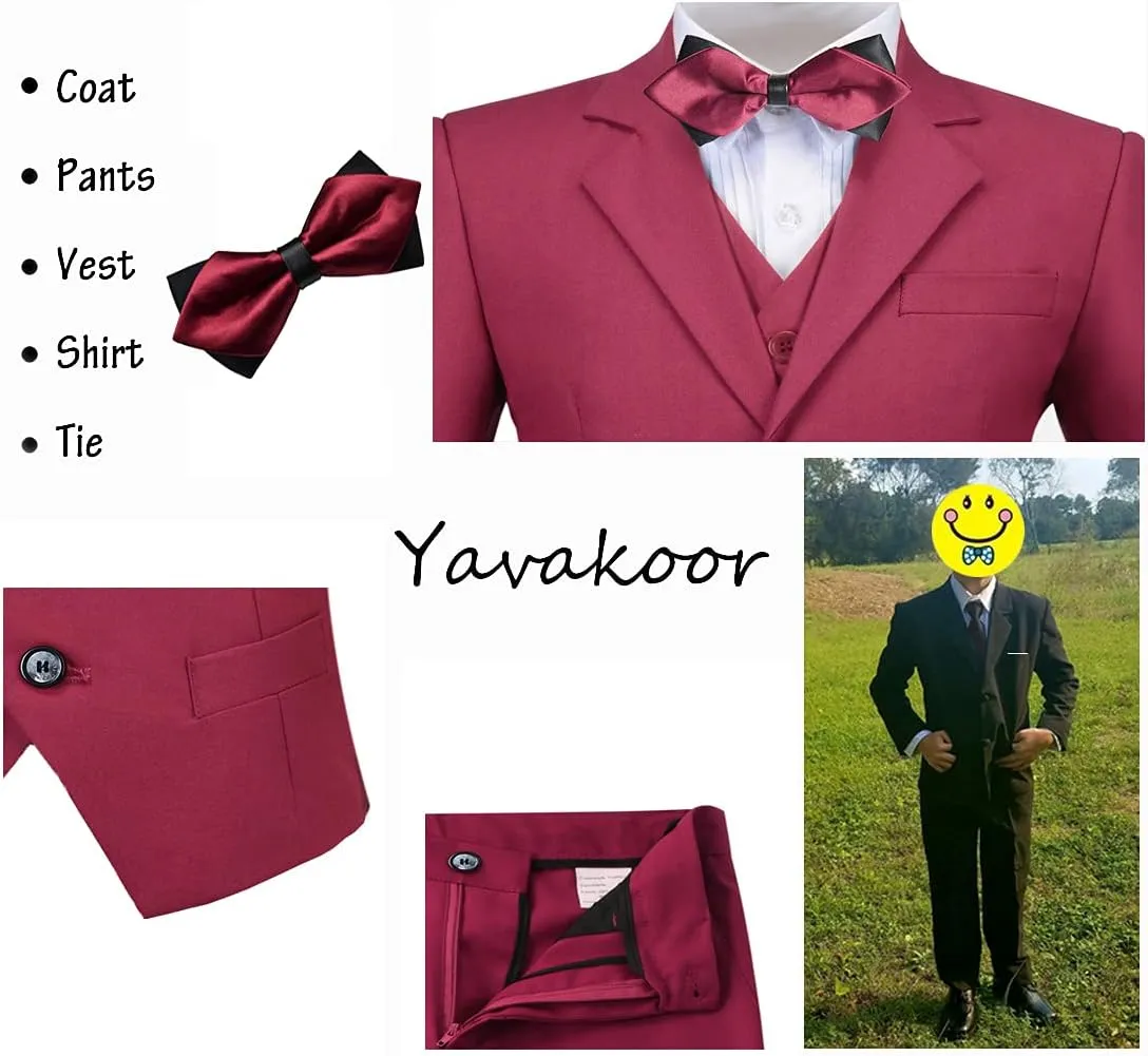 Boy Suits 5 Piece Slim Fit Suit for Kids Toddler Formal Set Wedding Ring Bearer Outfit