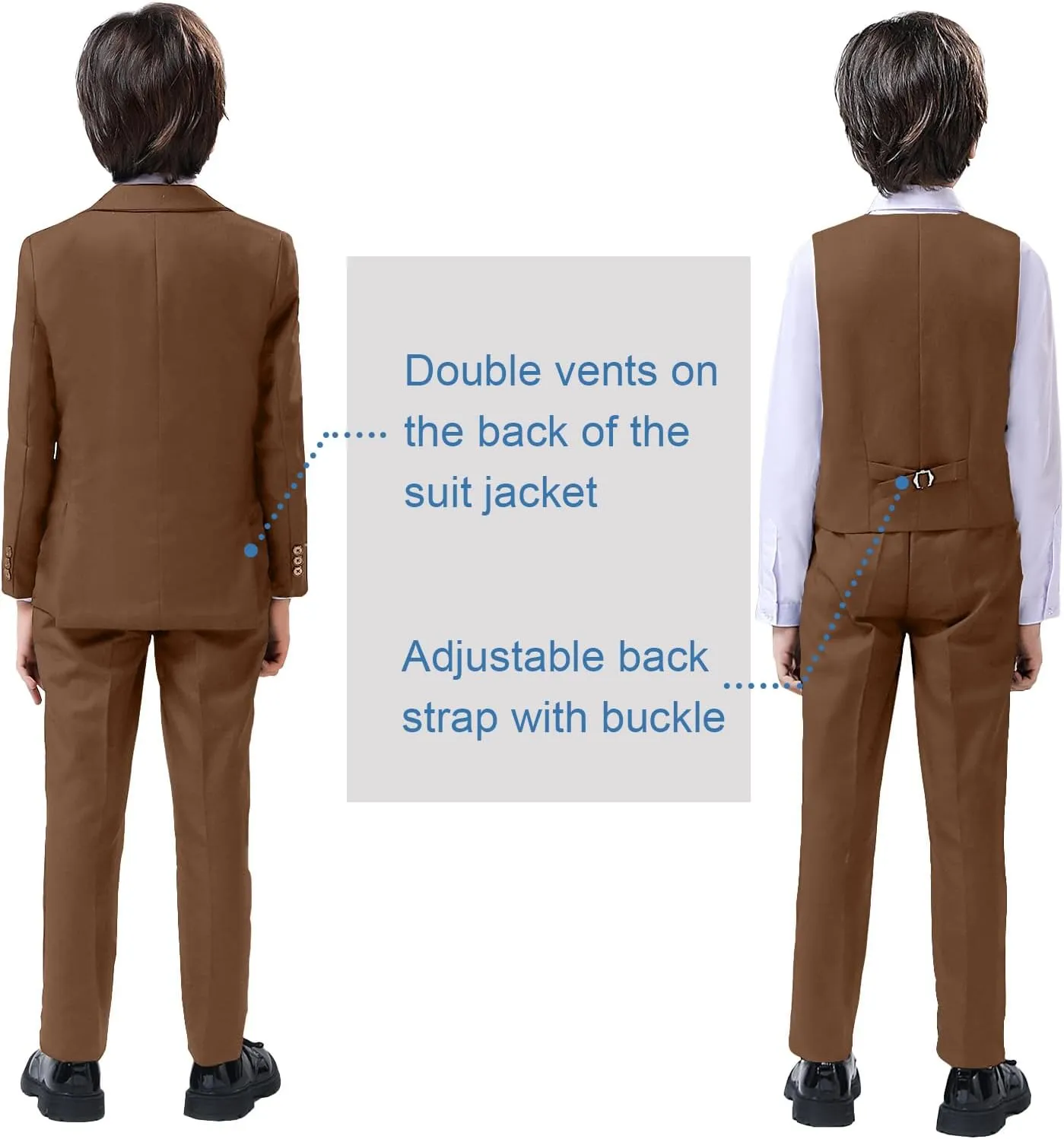 Boy Suits 5 Pieces Formal Suit Set with Adjustable Waist Kids Dress Suit for Wedding Prom