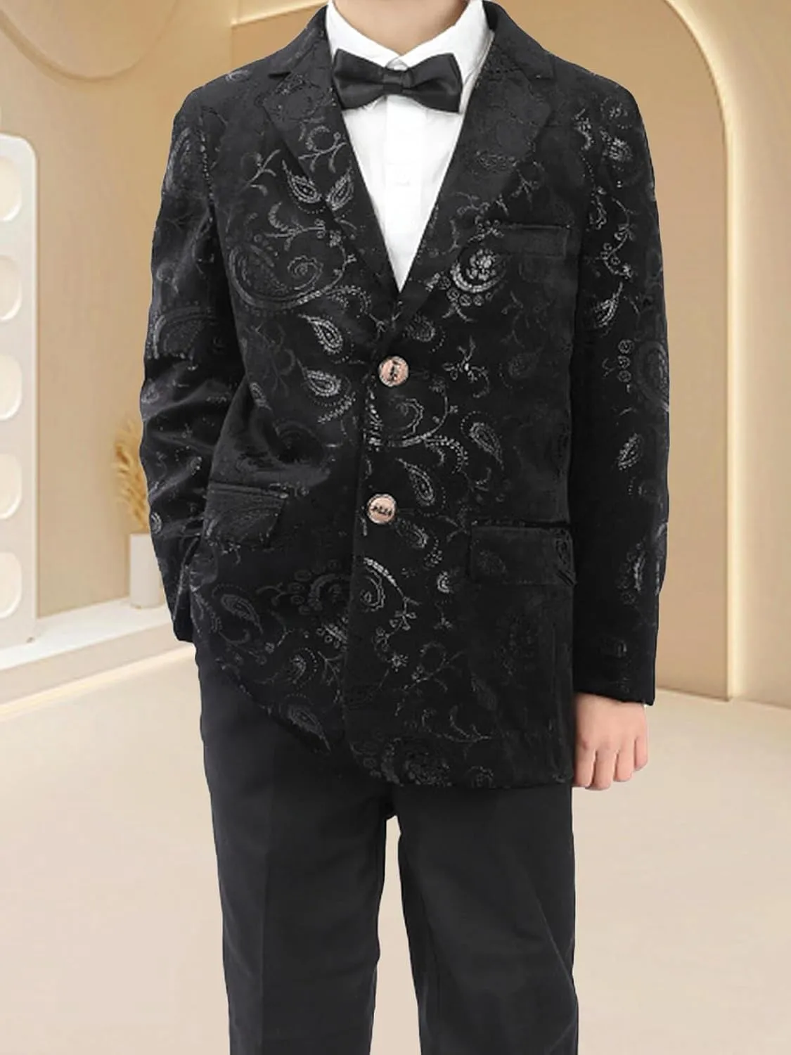 Boyland Boys Jacquard Suit Slim Fit Tuxedo Suits Jacquard Notch Lapel Tux Jacket Pants Party Formal Wear