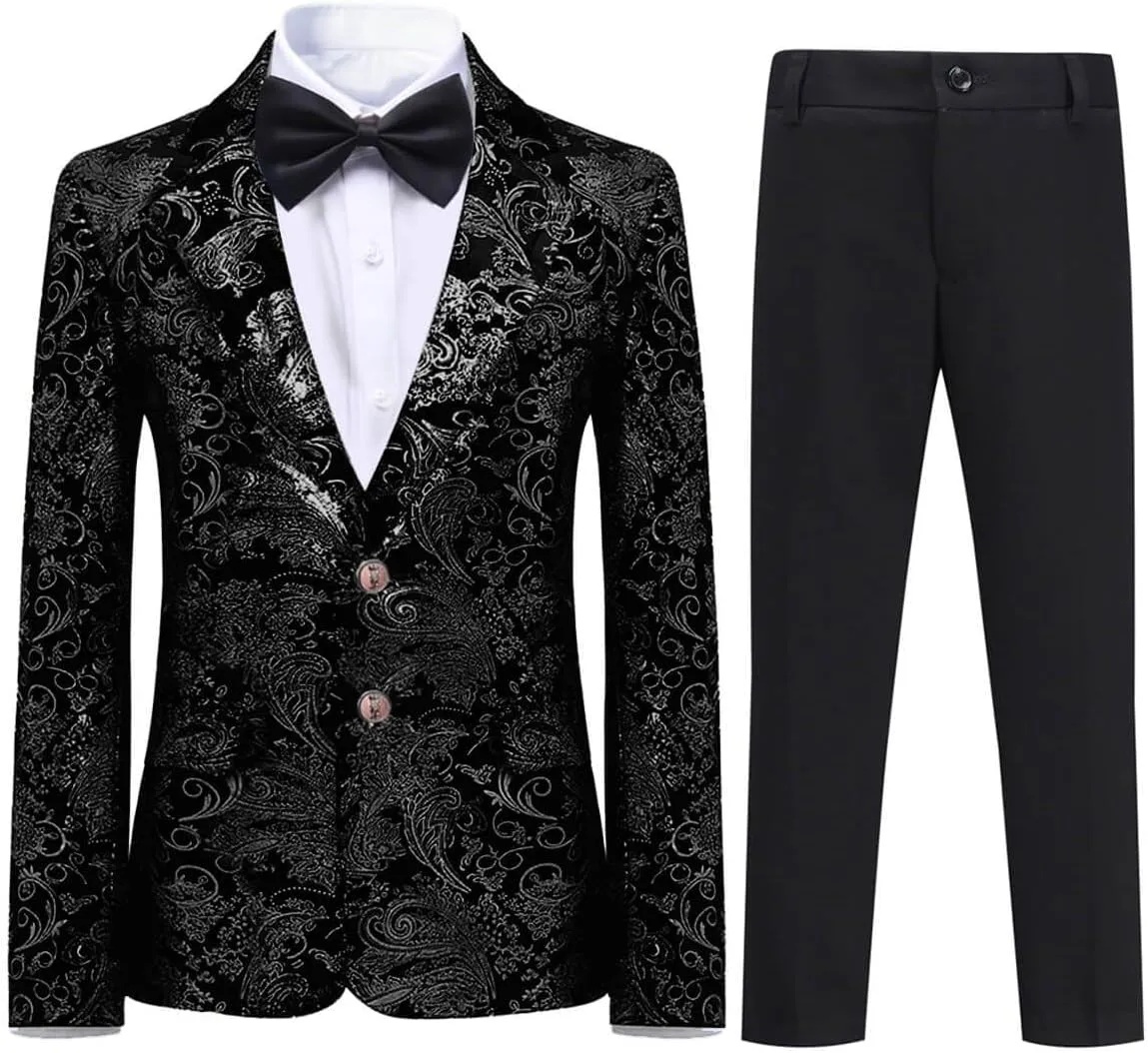 Boyland Boys Jacquard Suit Slim Fit Tuxedo Suits Jacquard Notch Lapel Tux Jacket Pants Party Formal Wear