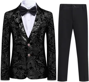 Boyland Boys Jacquard Suit Slim Fit Tuxedo Suits Jacquard Notch Lapel Tux Jacket Pants Party Formal Wear