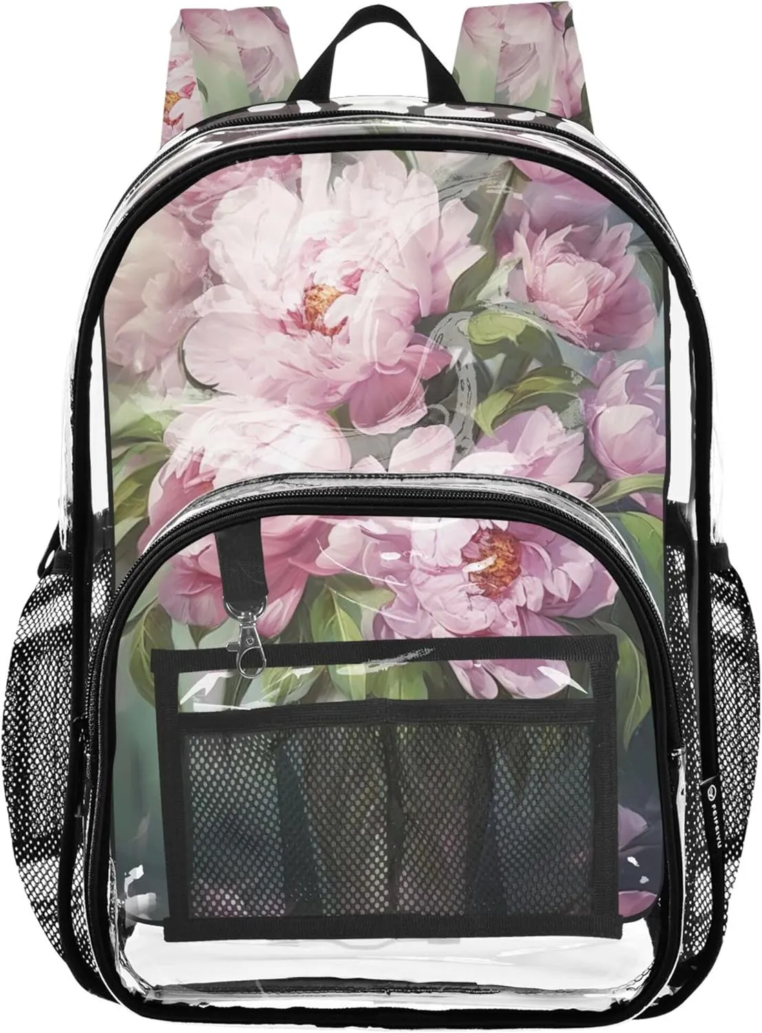 Boys Backpacks for Girls Bouquet Pink Peonies Clear Backpack Women Cute Plastic Transparent Bookbag
