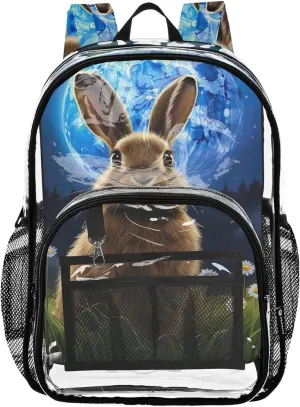Boys Backpacks for Girls Rabbit Moonlight Travel Clear Backpack Floral Plastic See through Bookbag