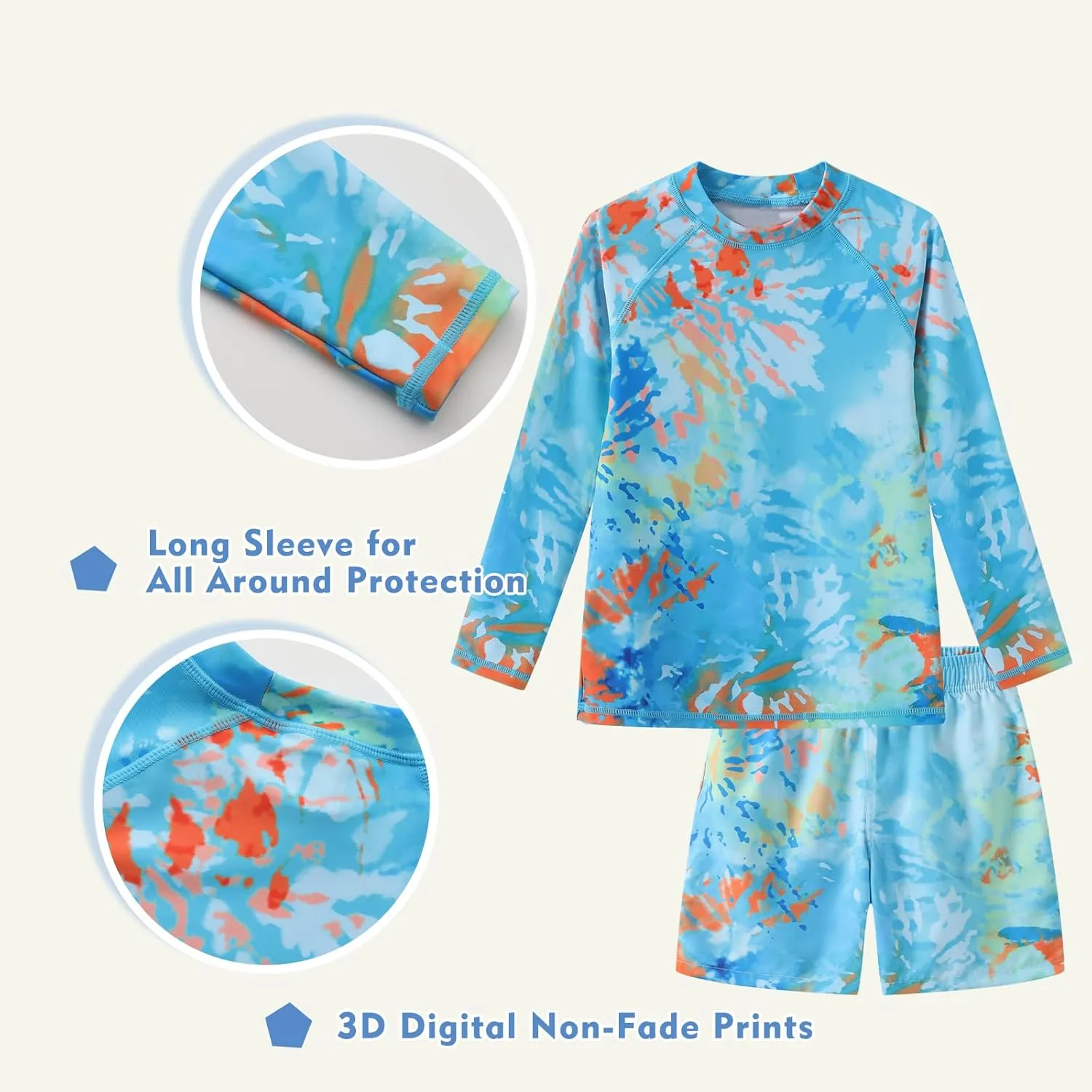 Boys Long Sleeve Rash Guard Swim Trunk Swimsuits Set Kids Two Piece Bathing Suit Swimwear Set