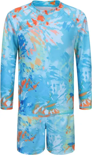 Boys Long Sleeve Rash Guard Swim Trunk Swimsuits Set Kids Two Piece Bathing Suit Swimwear Set