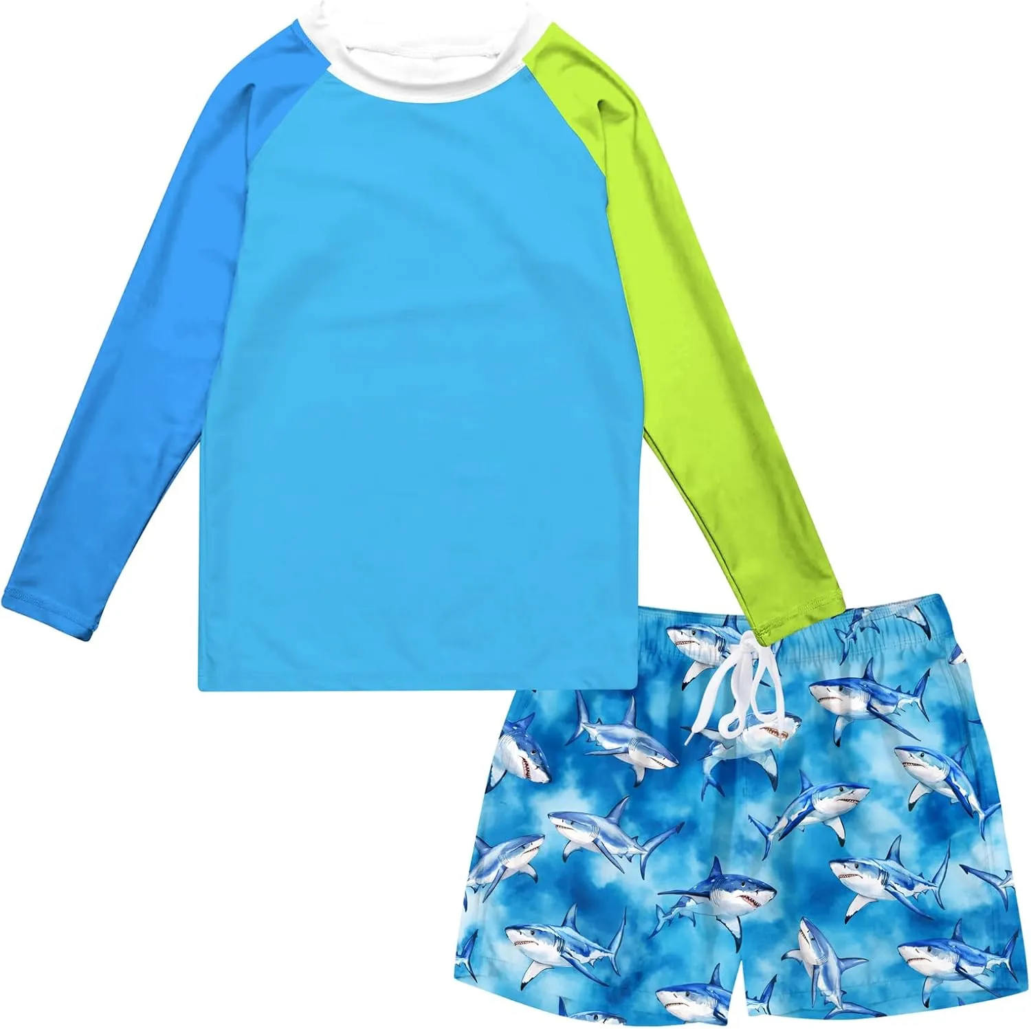 Boys Long Sleeve Rash Guard Swimsuit Kids 2-Pieces Bathing Suits Set