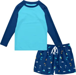 Boys Long Sleeve Rash Guard Swimsuit Kids 2-Pieces Bathing Suits Set